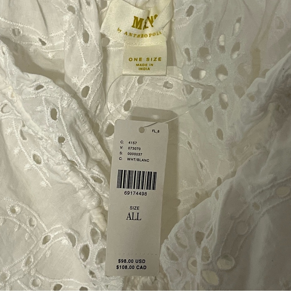 Maeve Anthropologie White Eyelet Lace Tie Front Layer Coverup Top Shirt OS - Picture 6 of 7